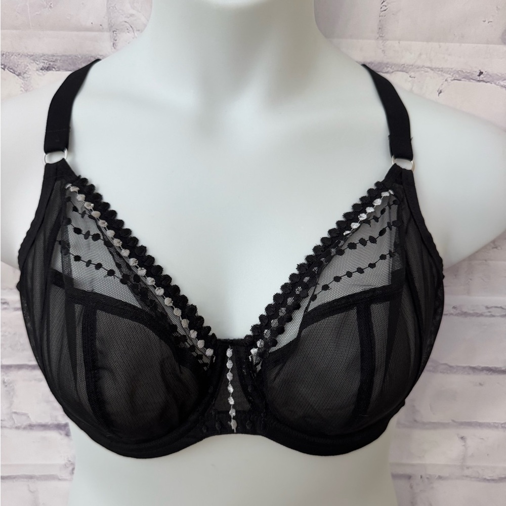 Elomi Matilda Plunge Bra Side Support Underwire Unlined Sexy Black USA 38DDD New
